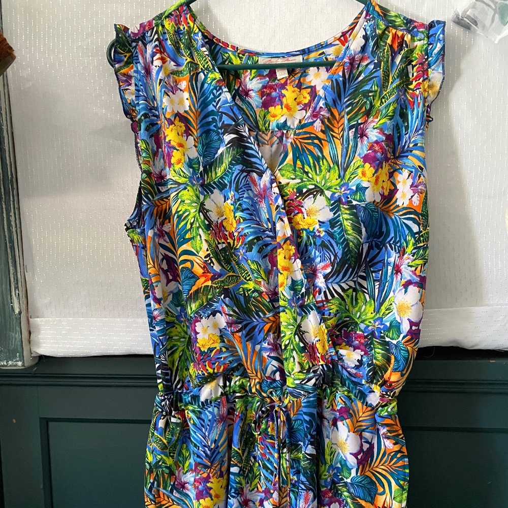 Summer colorful sleeveless romper, ruffle trimmed